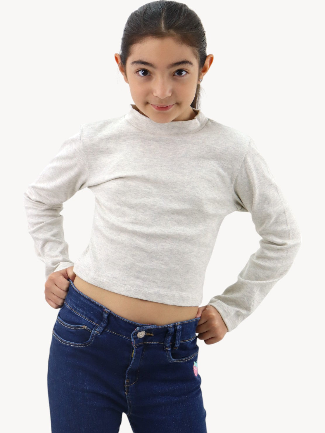 Playera cuello alto beige jaspeado