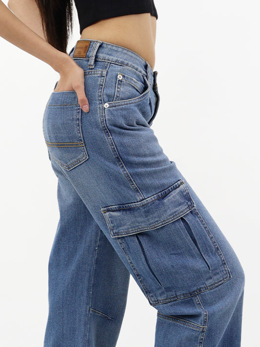 Jeans Cargo-Tiro Alto