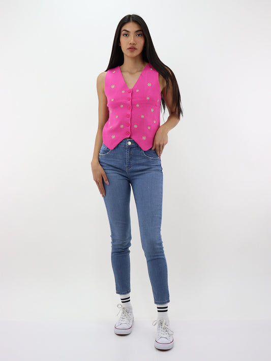 Jeans Skinny Tiro Alto Azul Medio