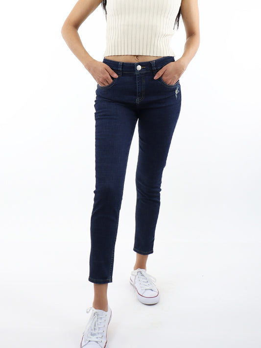 Jeans Skinny Tiro Medio Azul Oscuro