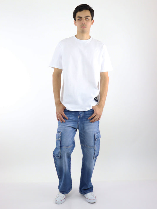 Jeans baggy cargo de color azul medio
