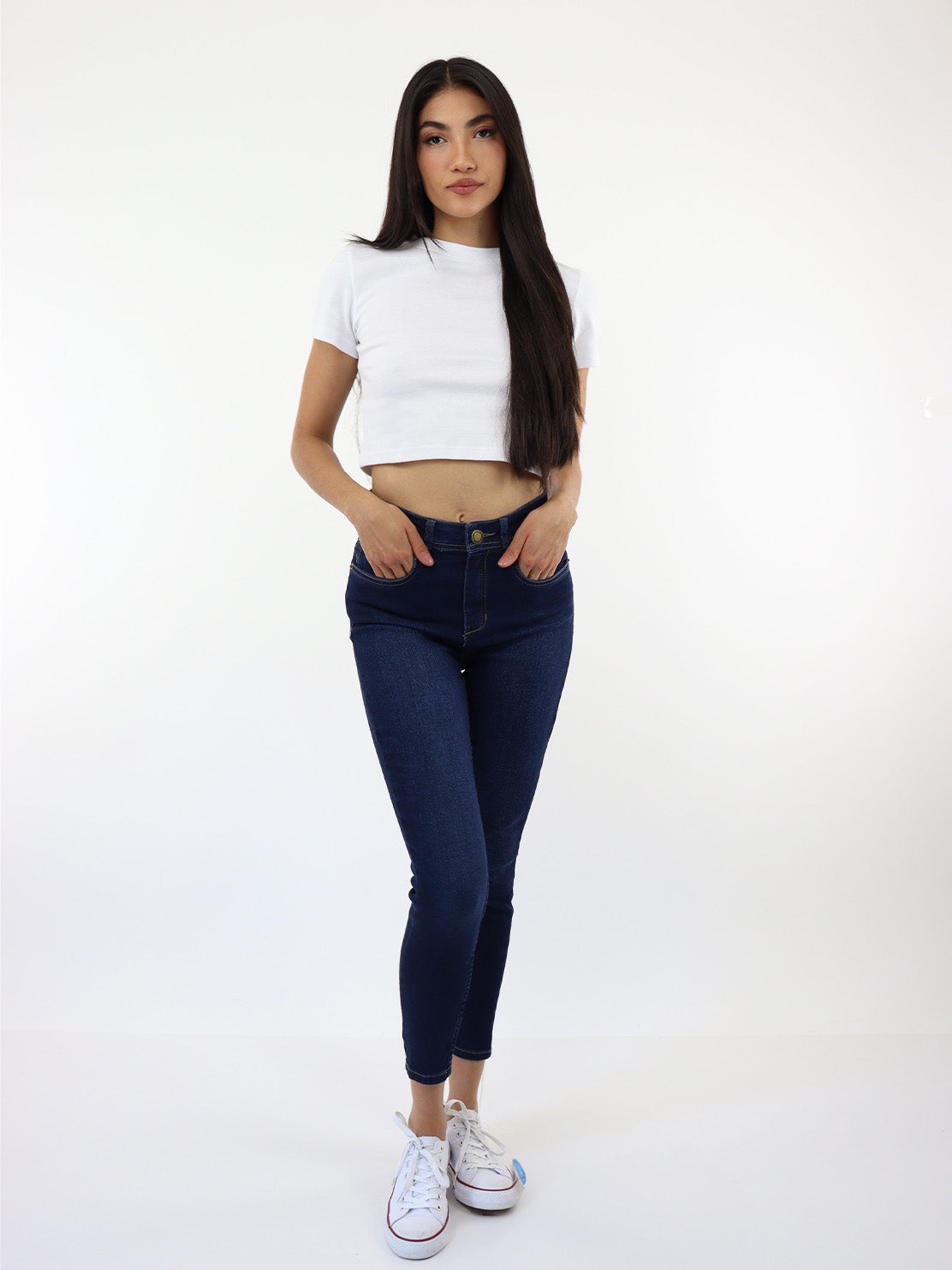 Jeans skinny de talle alto azul oscuro