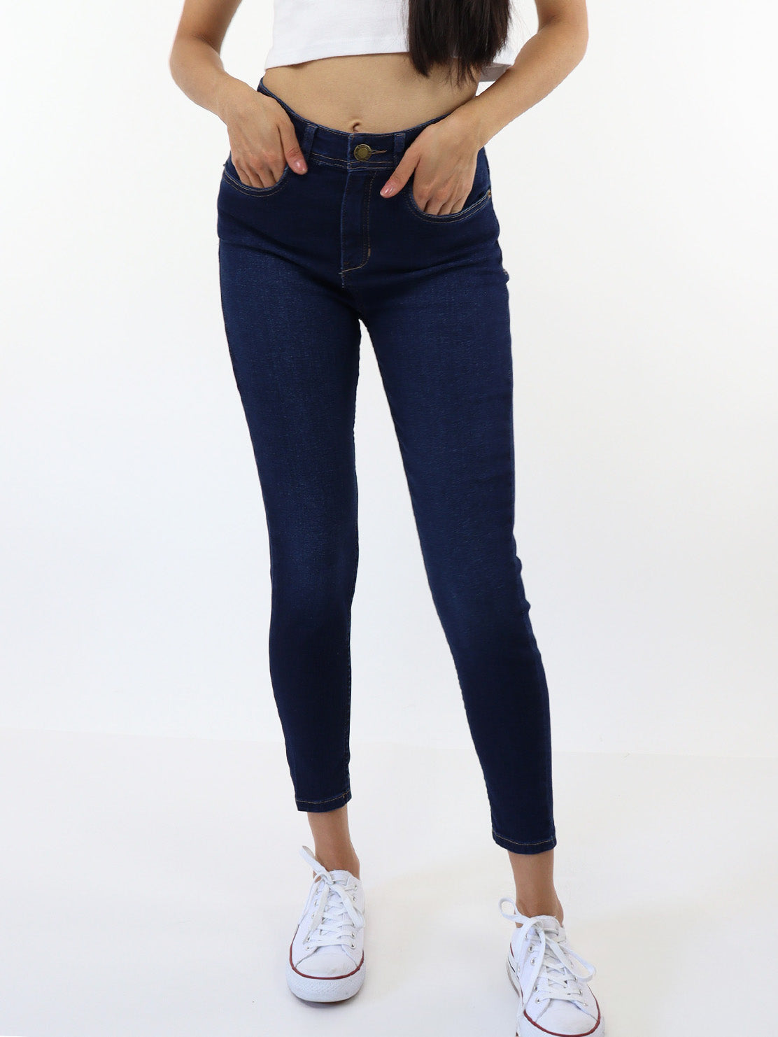Jeans skinny de talle alto azul oscuro