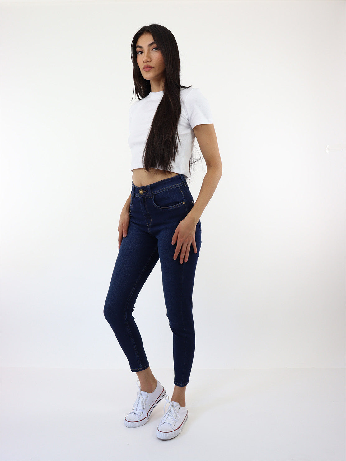 Jeans skinny de talle alto azul oscuro