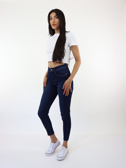 Jeans skinny de talle alto azul oscuro