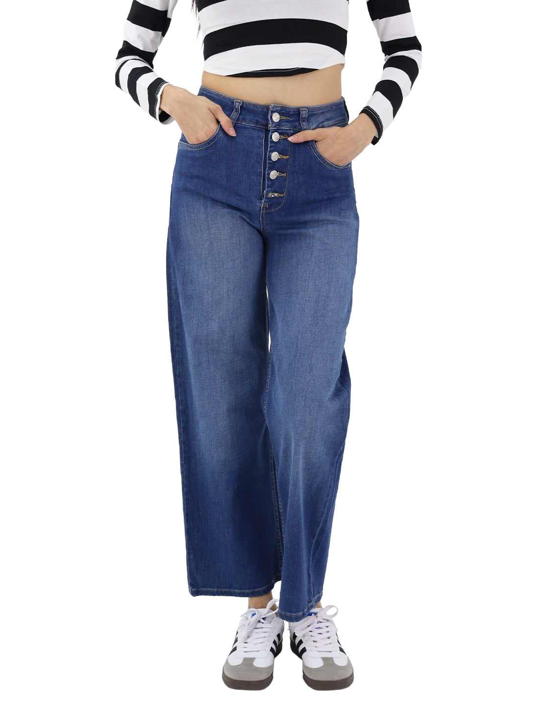 Jeans Wide Tiro Alto