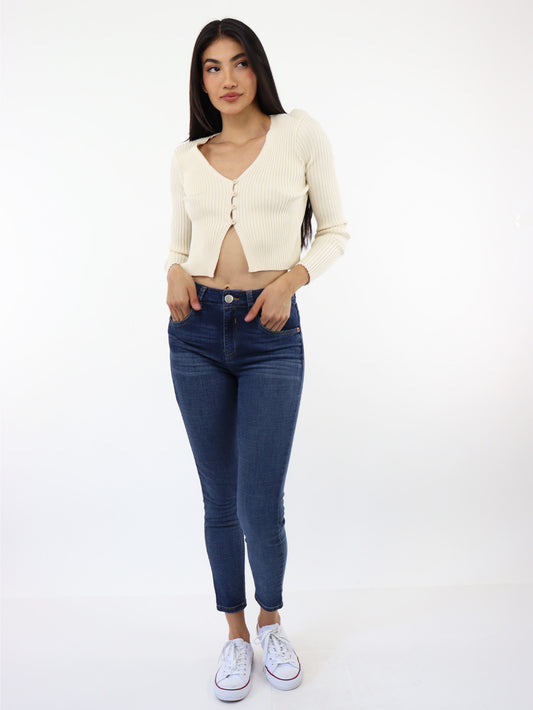 Jeans Skinny Tiro Alto Azul Oscuro