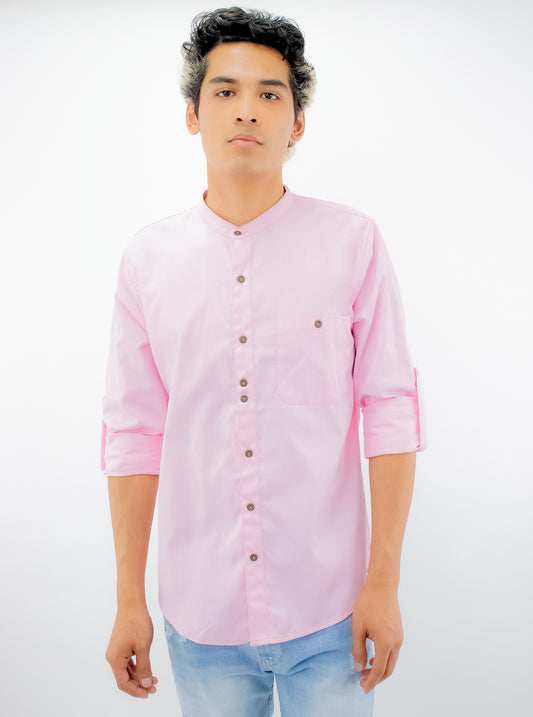 Camisa manga larga cuello mao de color rosa
