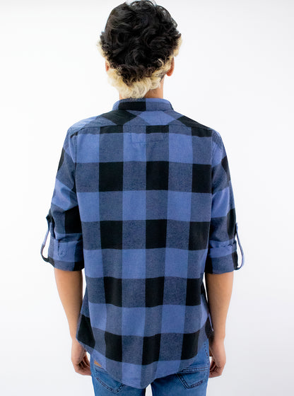Camisa manga larga a cuadros color azul/negro