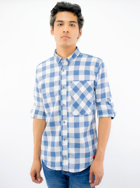 Camisa manga larga a cuadros color azul/blanco