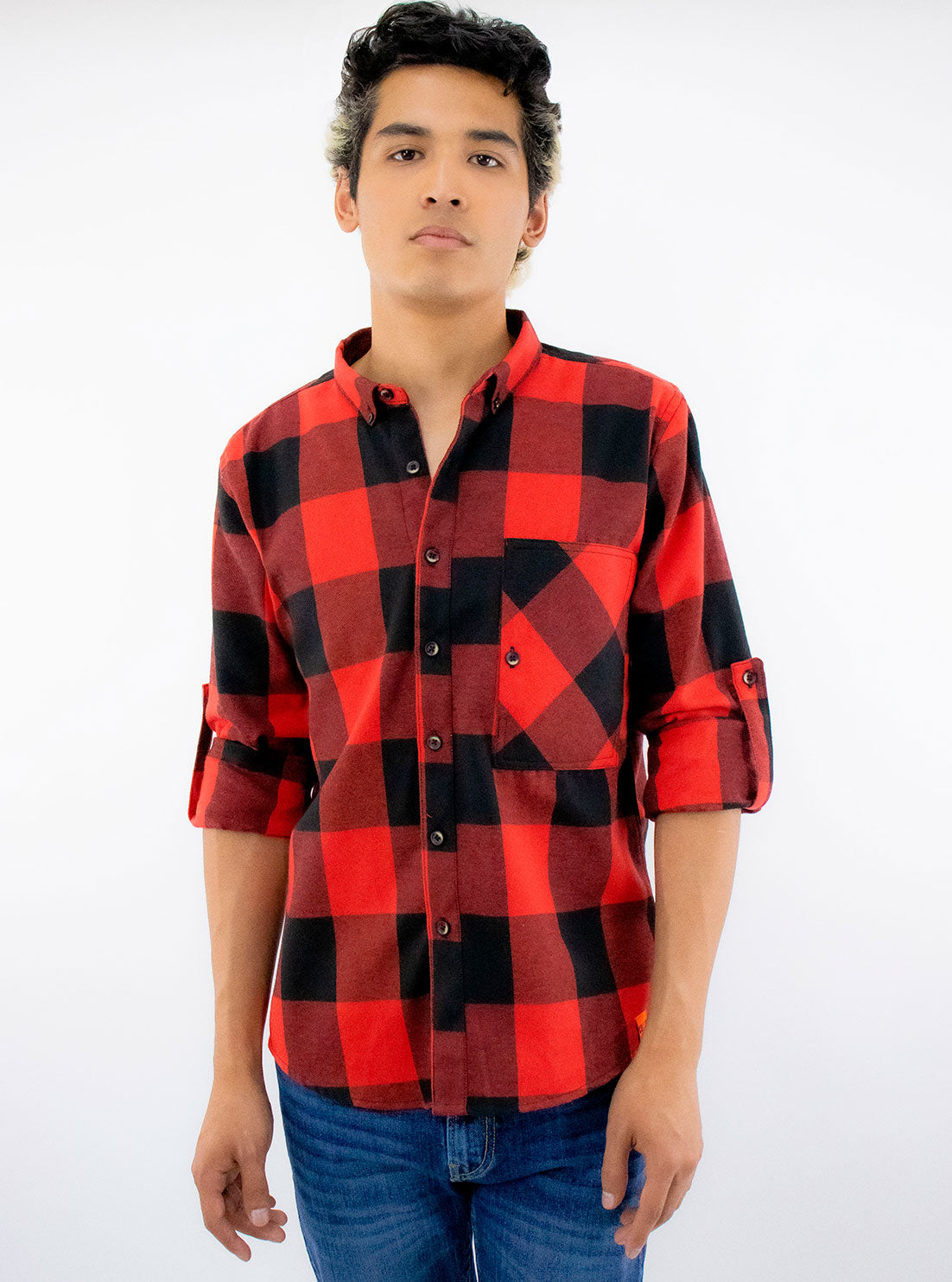 Camisa manga larga a cuadros color rojo/negro