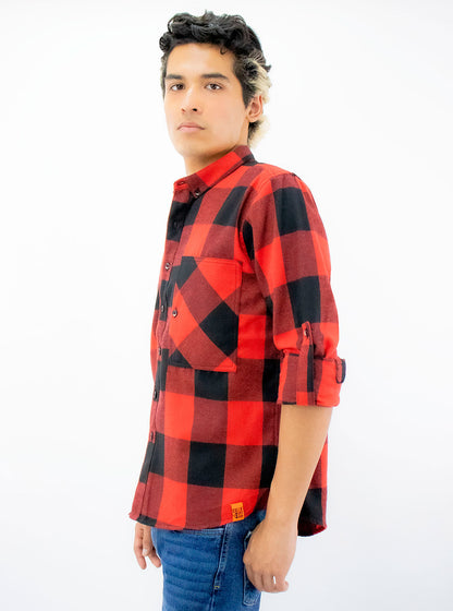 Camisa manga larga a cuadros color rojo/negro