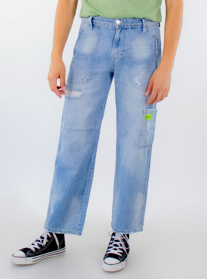 Jeans wid-leg con destrucción