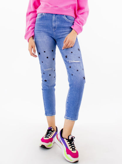 Jeans mom clasic con print stars
