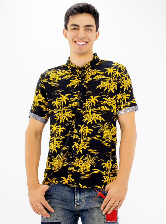 Camisa manga corta multicolor con print floral