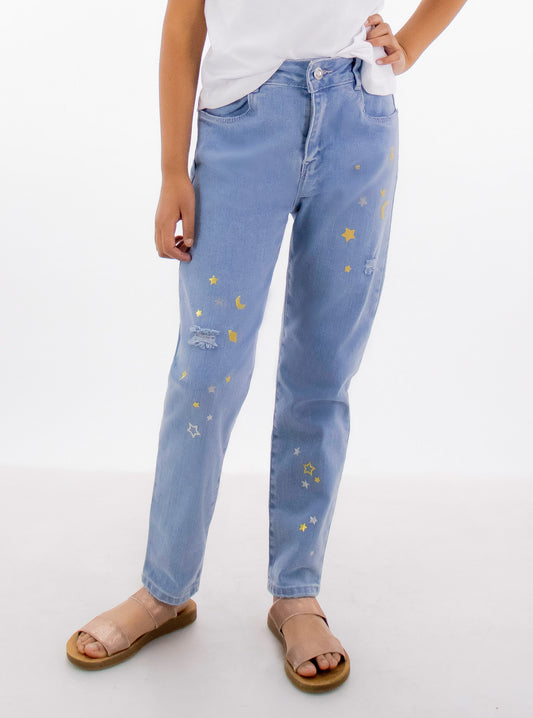 Jeans mom clasic con estampado de estrellas (EDICIÓN ESPECIAL)