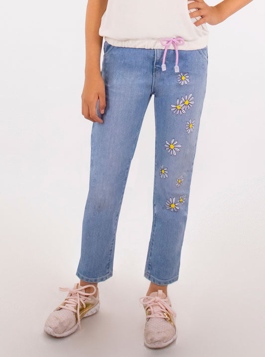 Jeans mom clasic con estampado floral (EDICIÓN ESPECIAL)