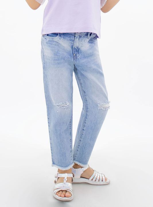 Jeans mom clasic con aplicaciones brillantes (EDICIÓN ESPECIAL)