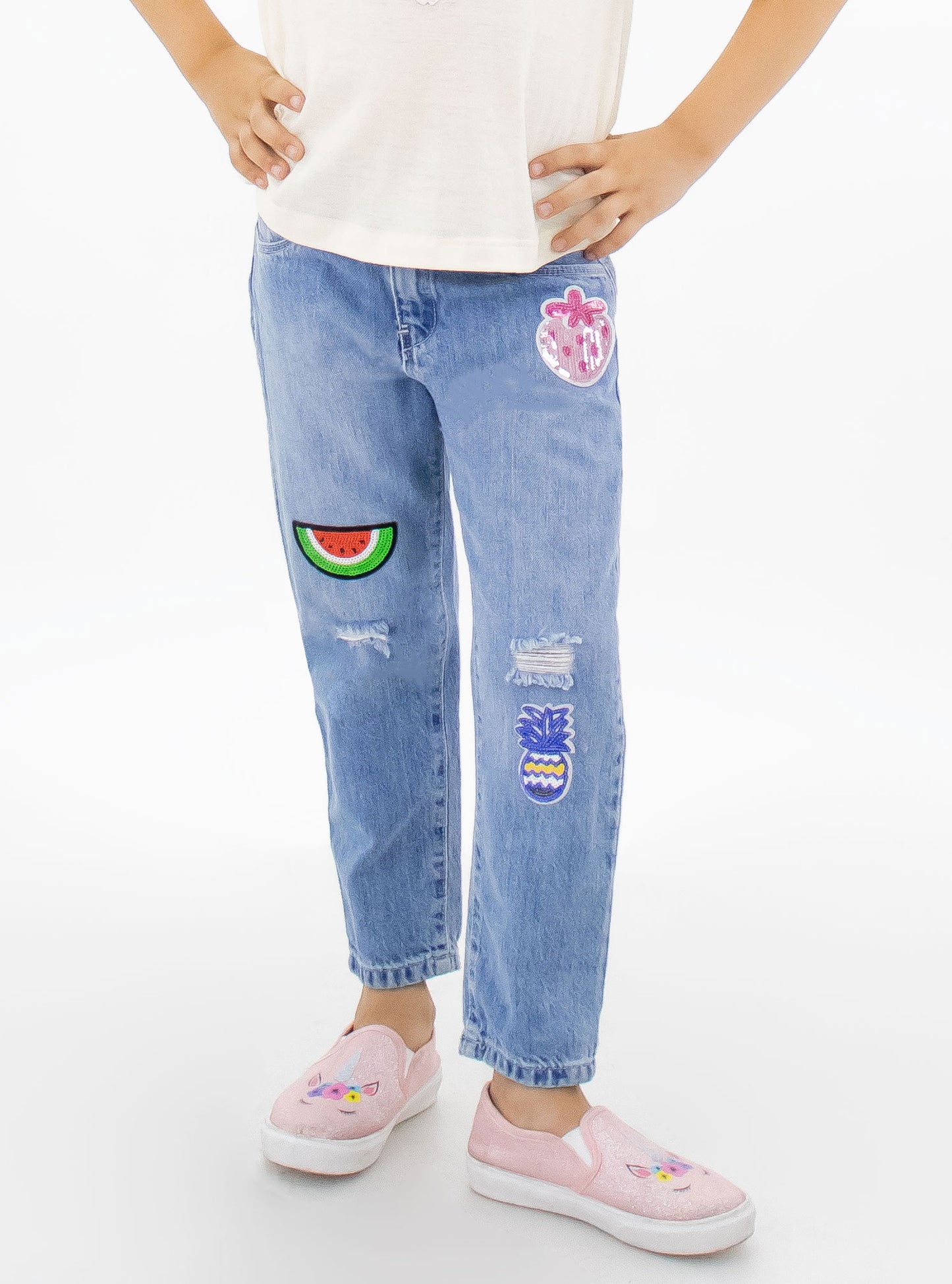 Jeans mom clasic con aplicaciones en lentejuela (EDICIÓN ESPECIAL)