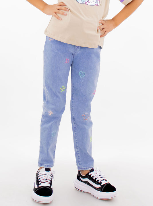 Jeans skinny de color azul deslavado con bordado (EDICIÓN ESPECIAL)