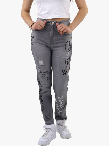 Jeans mom clasic con estampado