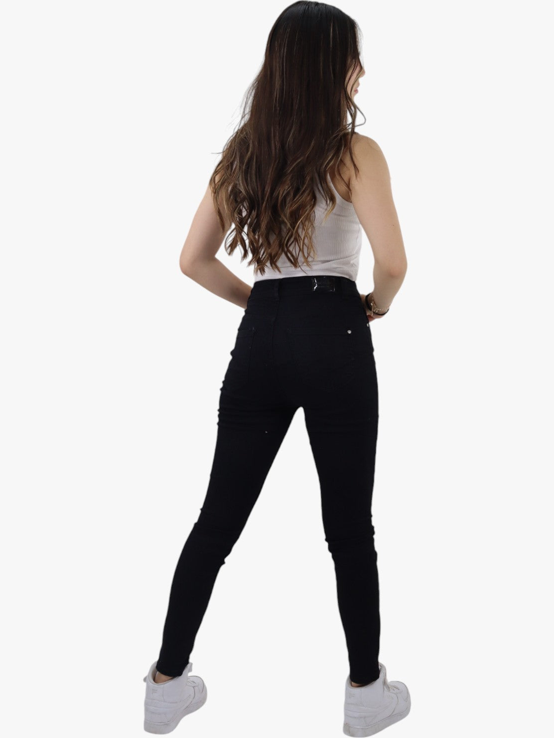 Jeans skinny tiro alto negro