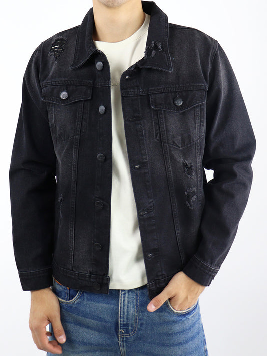 Chamarra denim negro deslavado