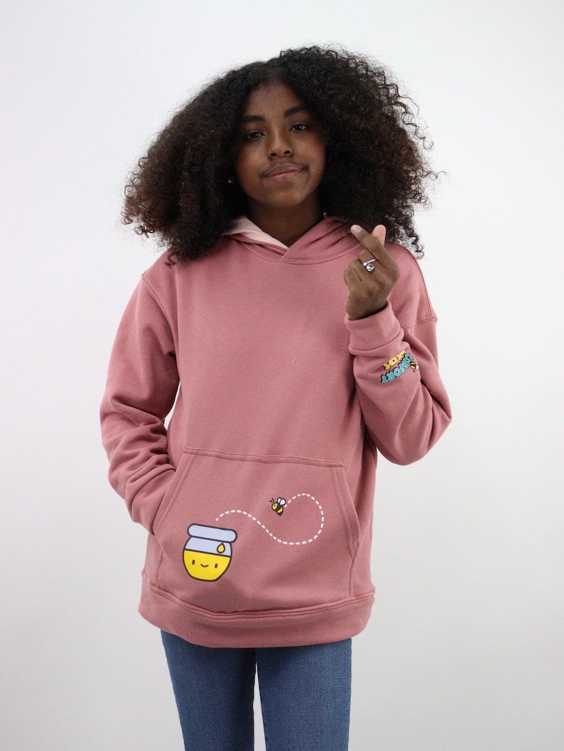Sudadera de color rosa con capucha en forma de oso