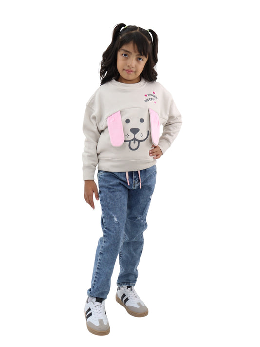 Sudadera beige con diseño de perro