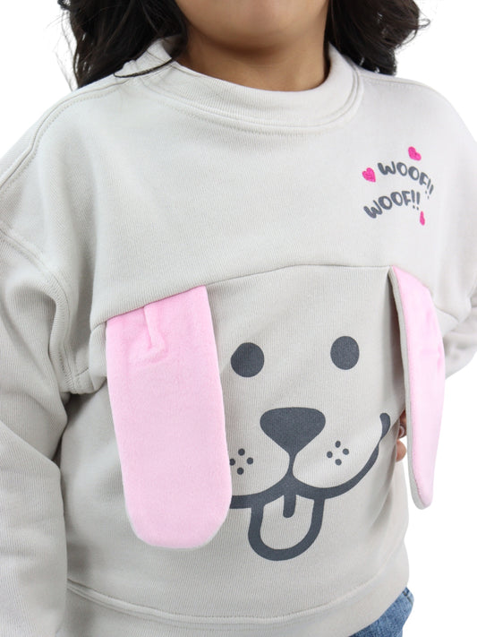 Sudadera beige con diseño de perro