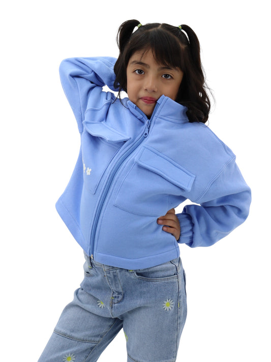 Sudadera azul con estampado floral