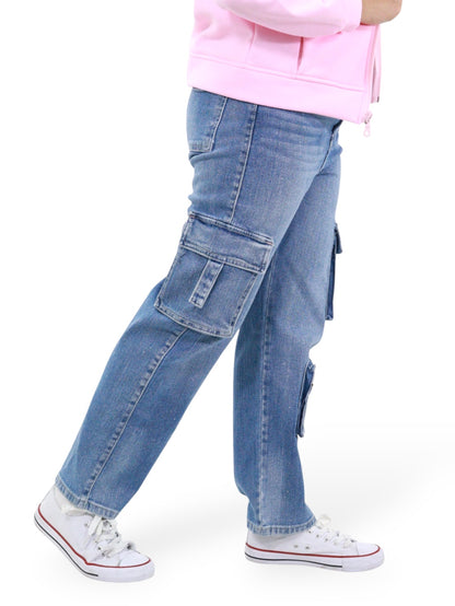 Jeans Baggy Cargo-Tela Brillosa