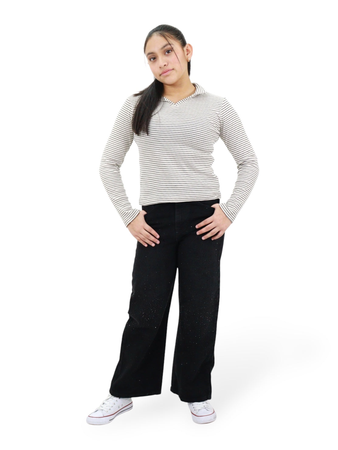 Jeans Wide Leg Con Pedrería