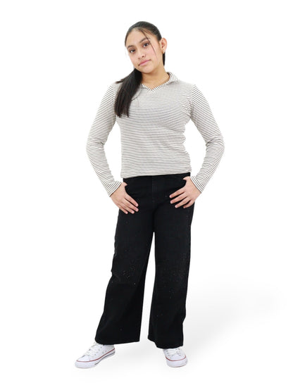 Jeans Wide Leg Con Pedrería