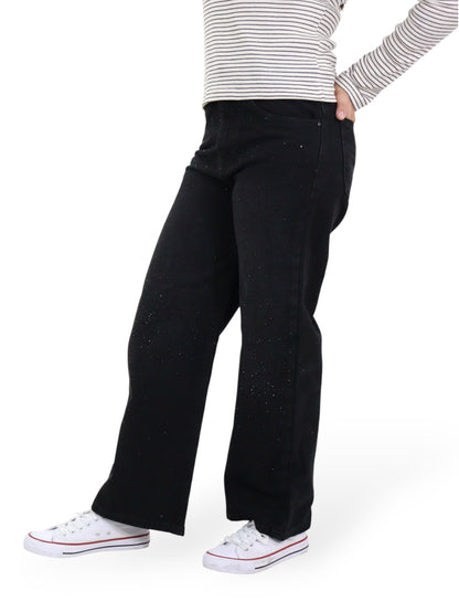 Jeans Wide Leg Con Pedrería
