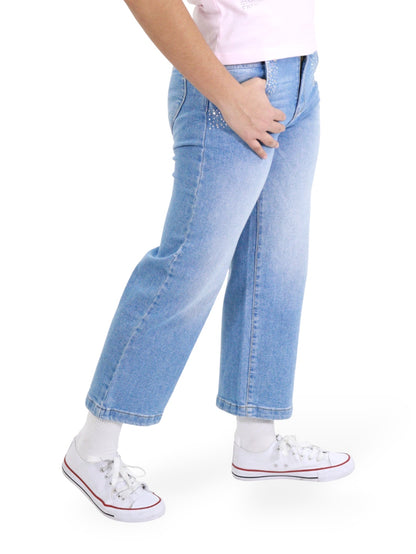 Jeans Wide Leg Con Pedrería
