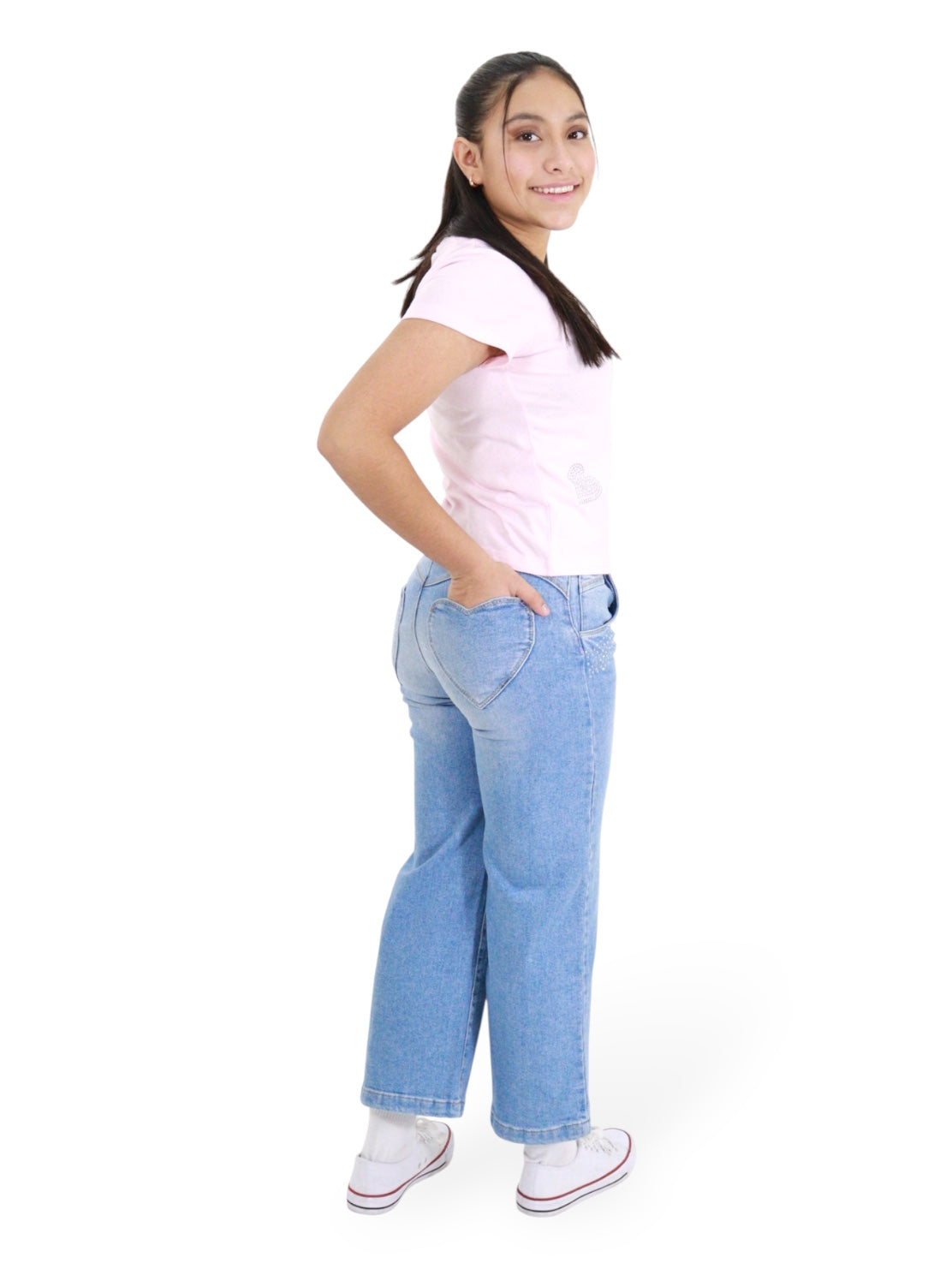 Jeans Wide Leg Con Pedrería