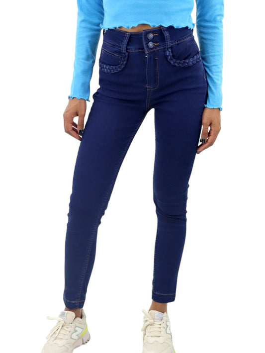 Jeans skinny tiro alto azul oscuro