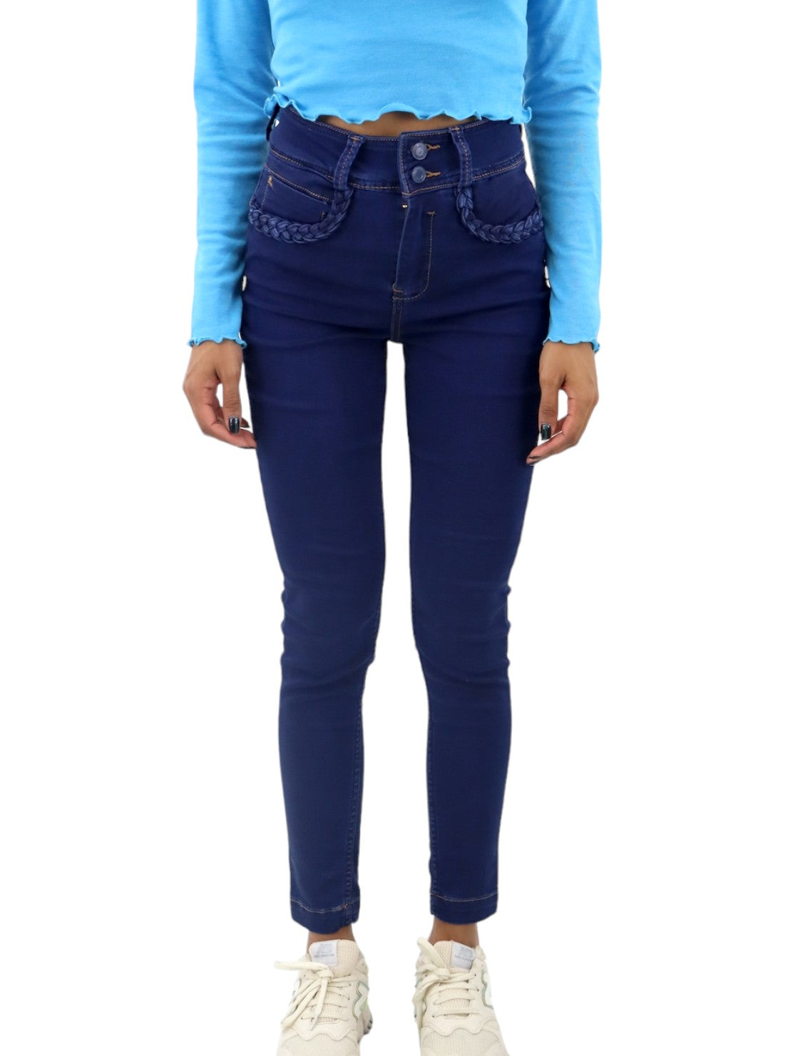Jeans skinny tiro alto azul oscuro