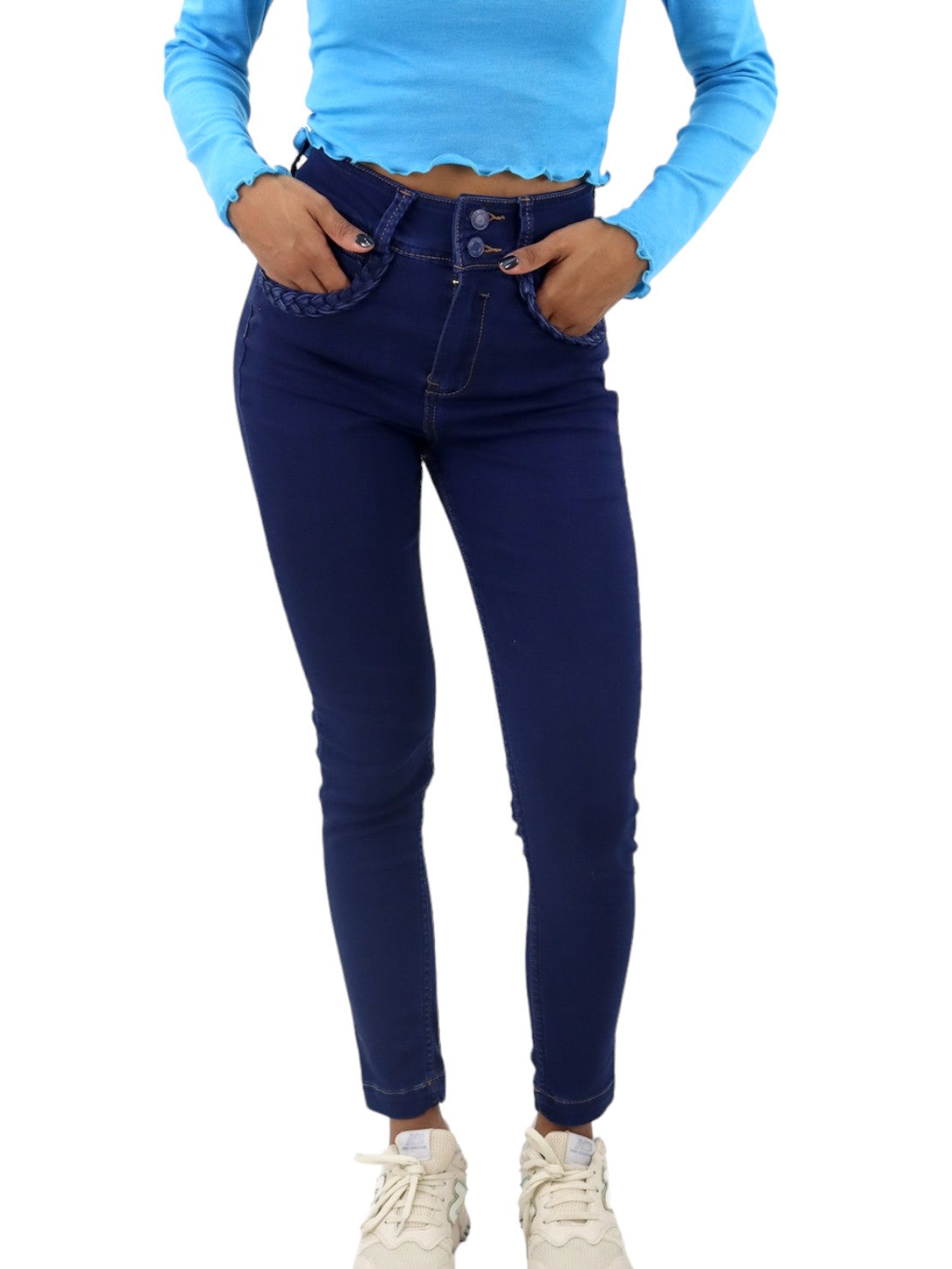 Jeans skinny tiro alto azul oscuro