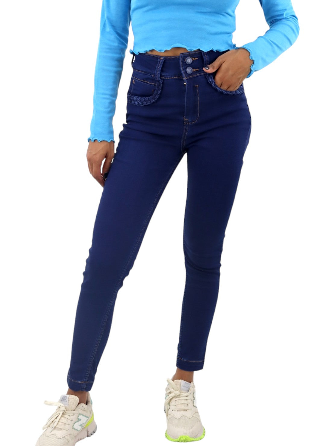 Jeans skinny tiro alto azul oscuro