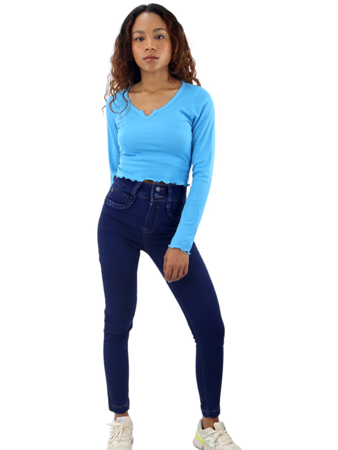 Jeans skinny tiro alto azul oscuro