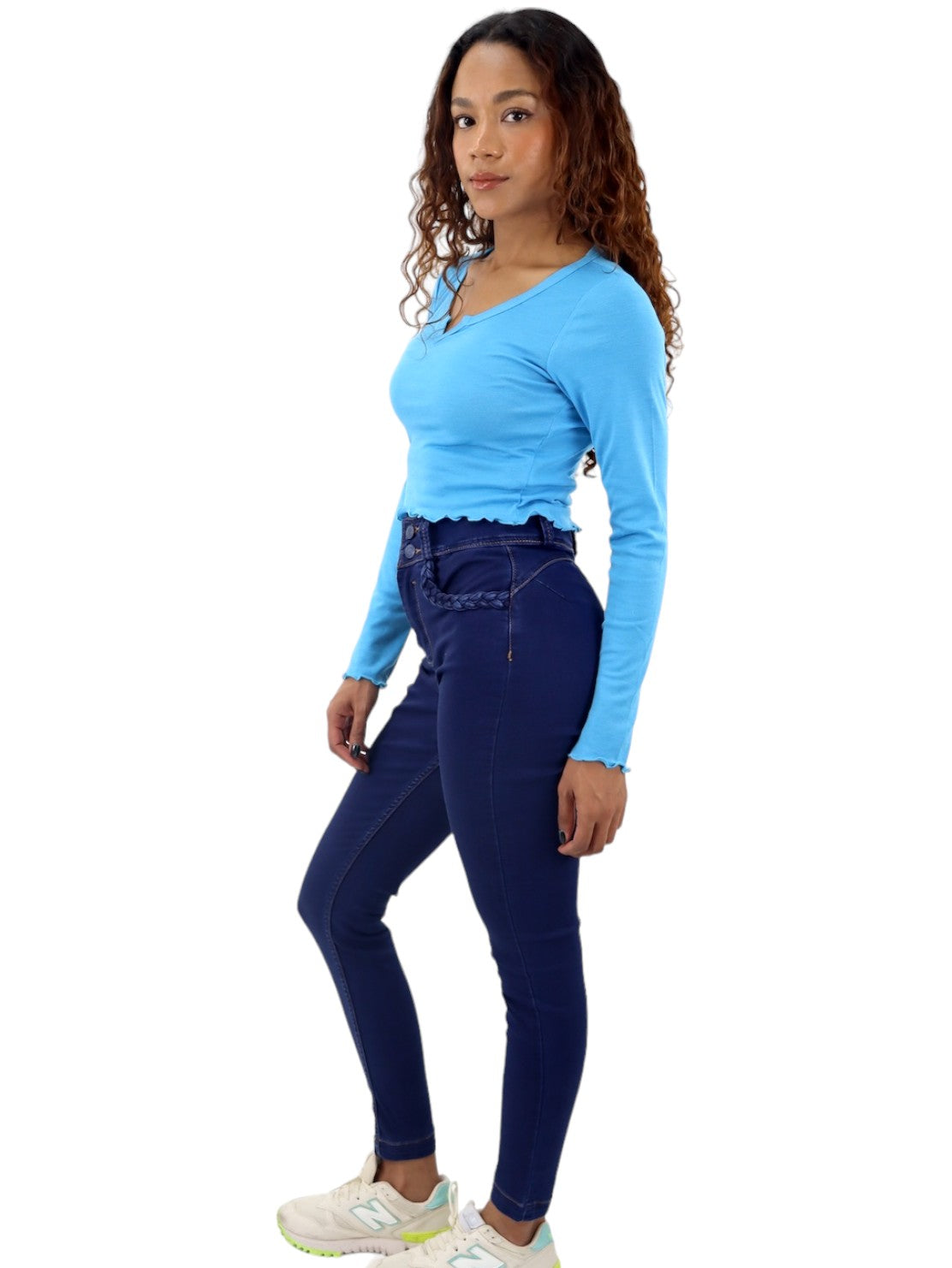 Jeans skinny tiro alto azul oscuro