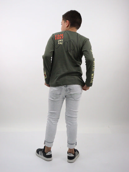 Jeans skinny gris claro con snow