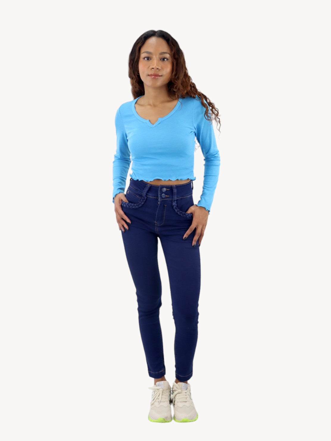 Jeans skinny tiro alto azul oscuro