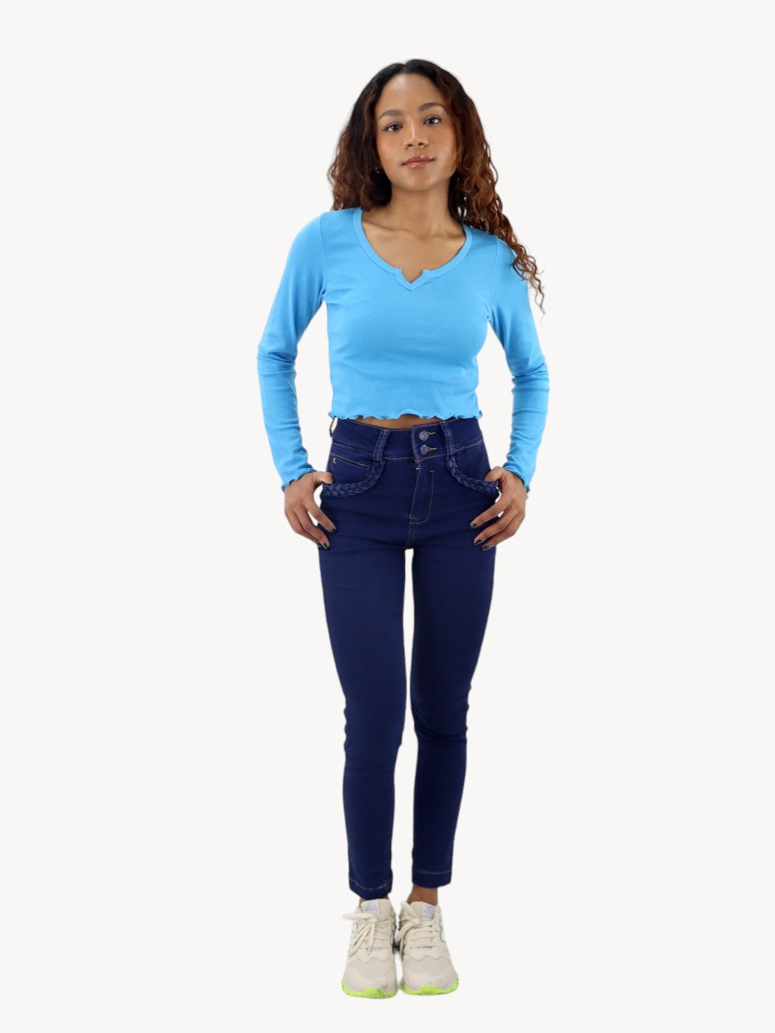 Jeans skinny tiro alto azul oscuro