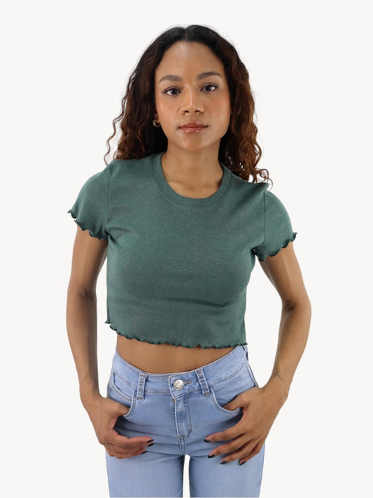 Playera crop manga corta de color verde