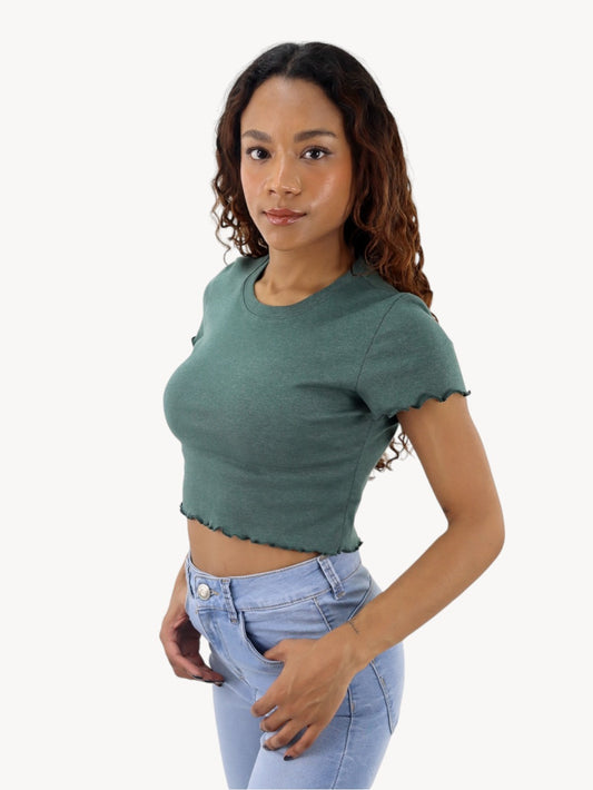 Playera crop manga corta de color verde