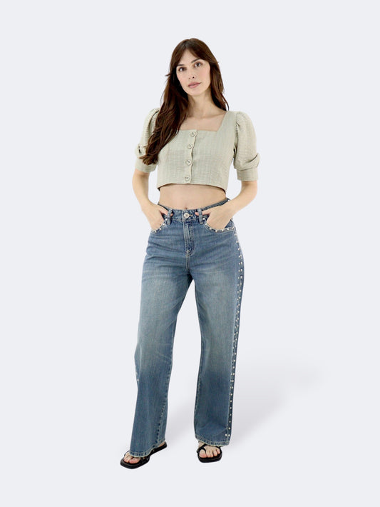 Jeans Wide Leg-Tiro Alto