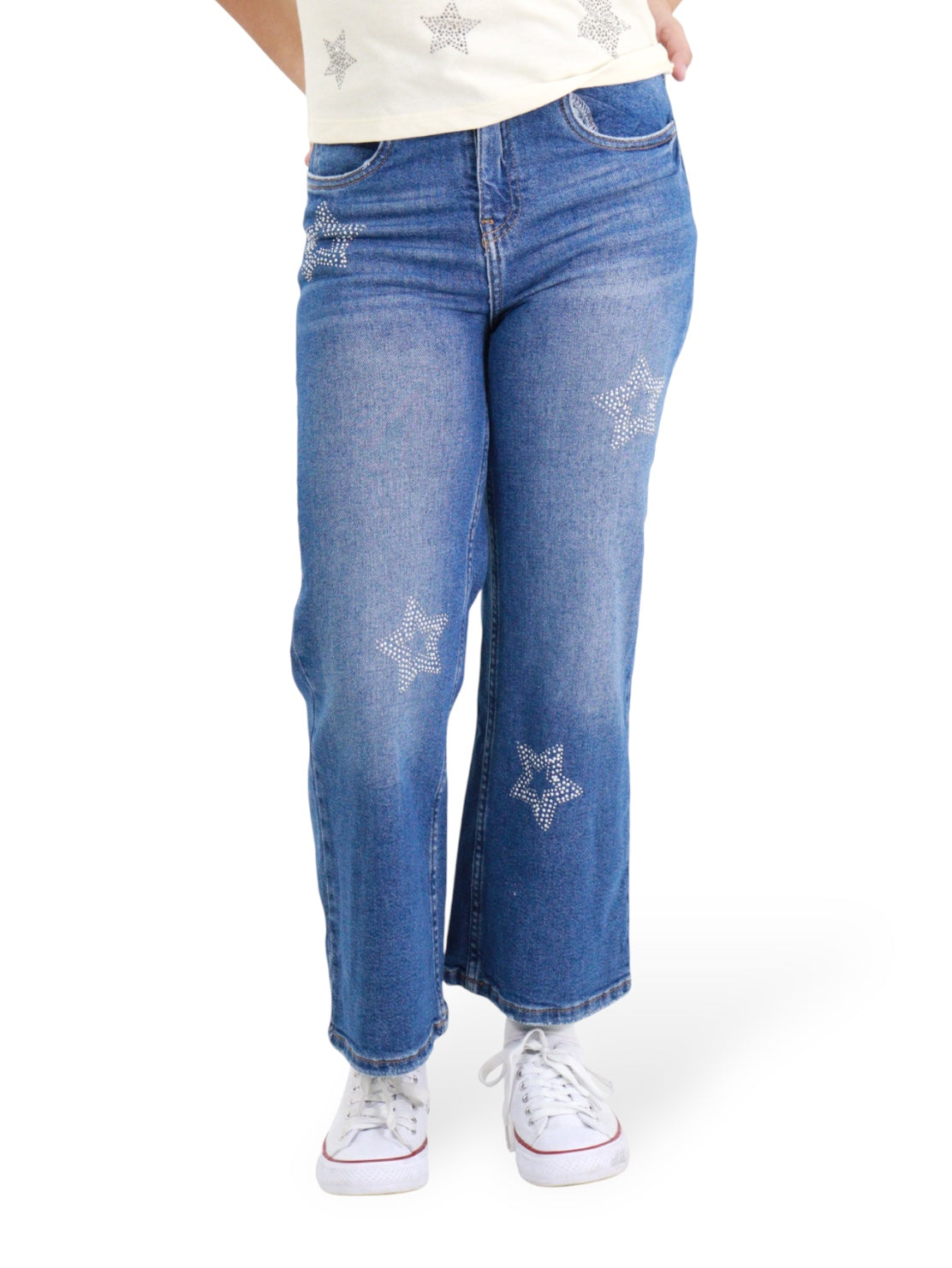 Jeans Wide Leg Con Pedrería